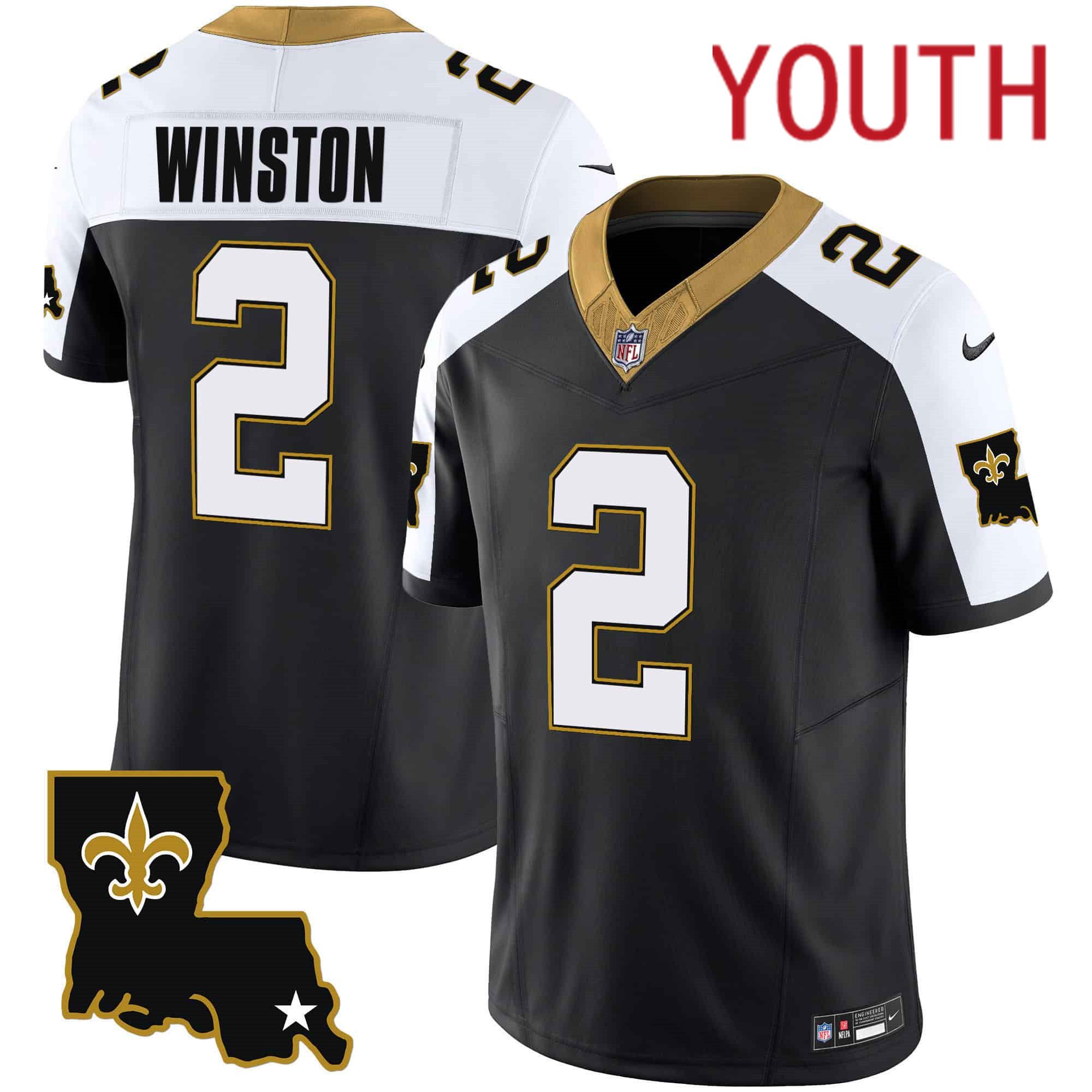 Youth New Orleans Saints #2 Winston Black 2024 Nike 1987 Legacy Vapor Limited NFL Jersey->youth nfl jersey->Youth Jersey